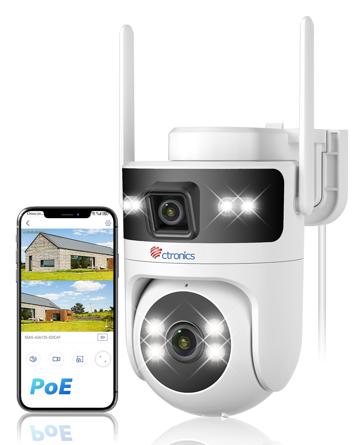 Ctronics Outdoor PoE WiFi Surveillance Camera, Dual-Lens,5GHz/2.4GHz