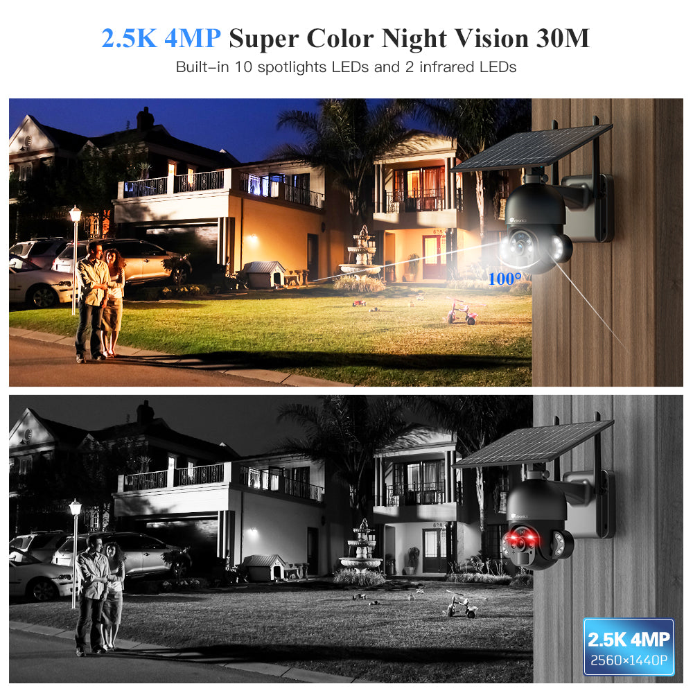 Ctronics 2,5K 4MP 100 % kabellose Solarpanel-PTZ-Kamera mit PIR-Sensor zur Personenerkennung