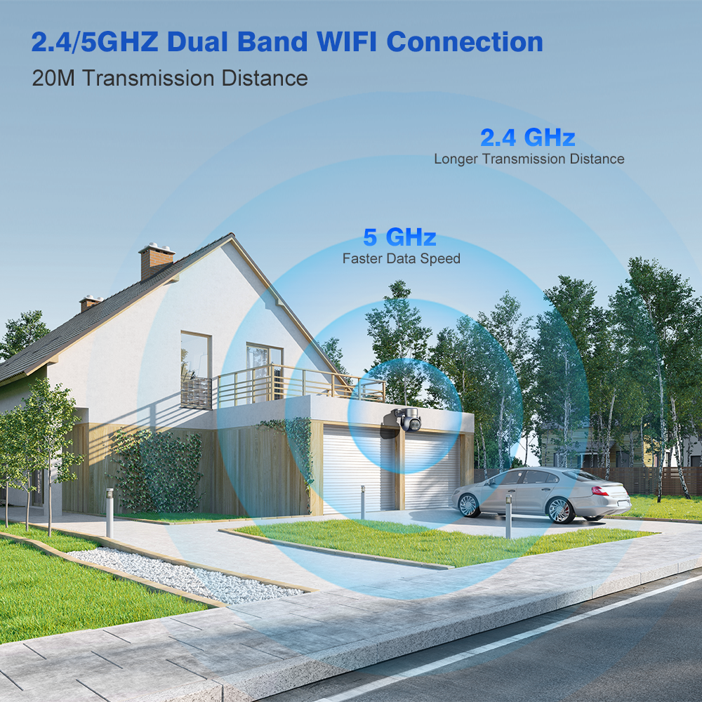 (2nd Item $15)4MP Dual Lens Security Camera Outdoor WiFi  2.4/5GHz with 6X Hybrid Zoom Auto Tracking Color Night Vision