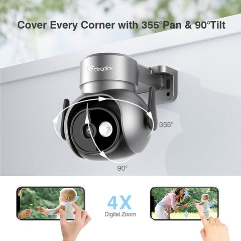 4K 8MP Outdoor WiFi Surveillance Camera with Spotlight, 2.4/5Ghz WiFi PTZ Camera Human/Animal/Vehicle Detection