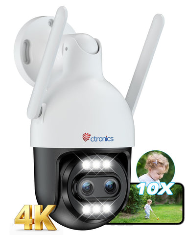 Ctronics [10X Hybrid Zoom 4K 8MP Security Camera Outdoor Metal, Dual-Lens & Zoom, 2.4/5GHz WiFi