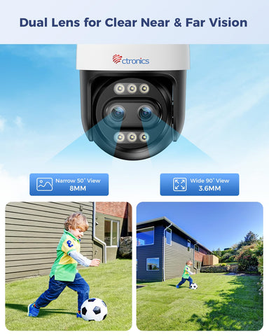 Ctronics [10X Hybrid Zoom 4K 8MP Security Camera Outdoor Metal, Dual-Lens & Zoom, 2.4/5GHz WiFi