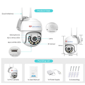 Cámara de seguridad Ctronics con foco, vista de 360°, detección PIR impermeable, visión nocturna en color