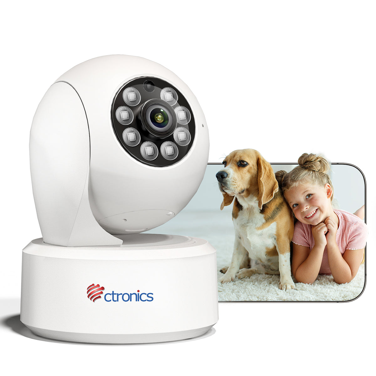Ctronics 2.5K 4MP 屋内用監視カメラ & 2.4GHz WLAN、20mカラーナイト