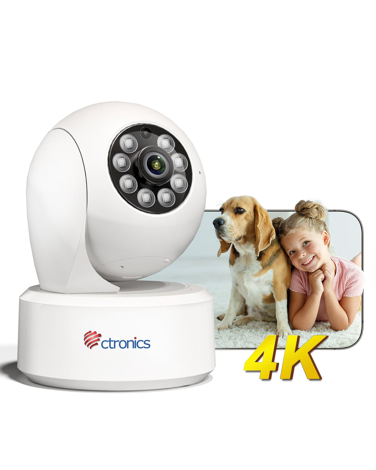 4K 8MP 2.4/5GHz WiFi Indoor Camera,AI Person/Pet Detection, 24/7 Recording