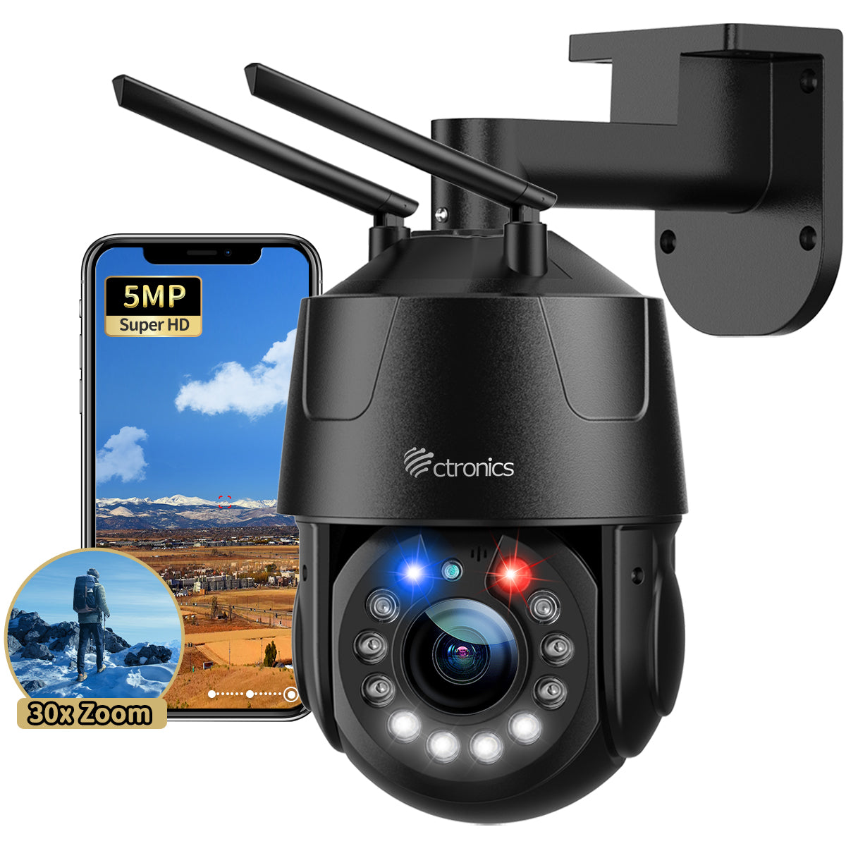 2K 4MP Caméra Surveillance WiFi Solaire Extérieur Ctronics PTZ Caméra de  Surveillance sans Fil sur Batterie 10000mAh Vision Nocturne Couleur