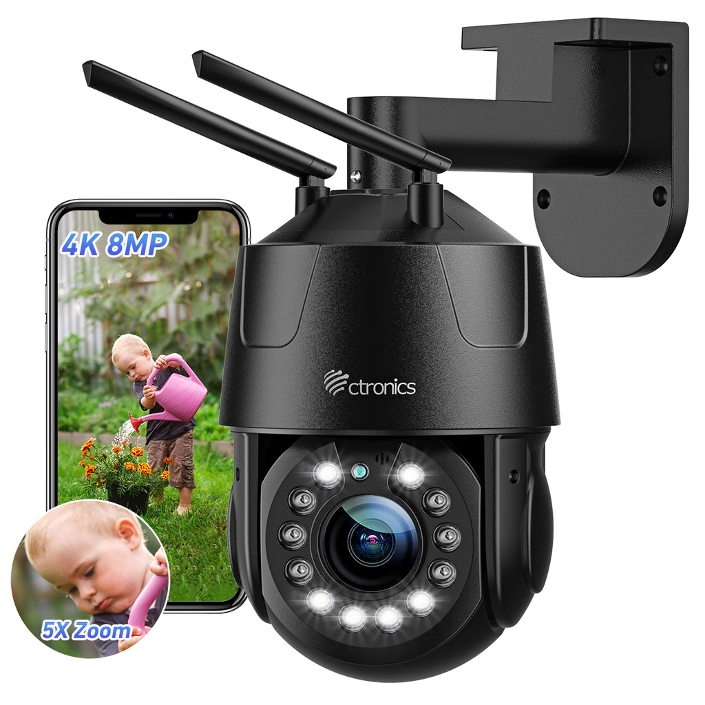 Ctronics 4K 8MP Surveillance Camera with 2.4/5GHz WiFi & People/Vehicl