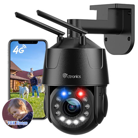 Caméra de sécurité cellulaire 4G avec zoom optique 10X et vision nocturne couleur 165 pieds