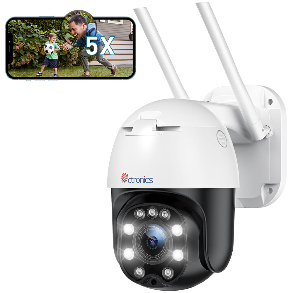 Cámara exterior Ctronics 5MP Smart PTZ WiFi con zoom 5X y visión nocturna en color de 30m