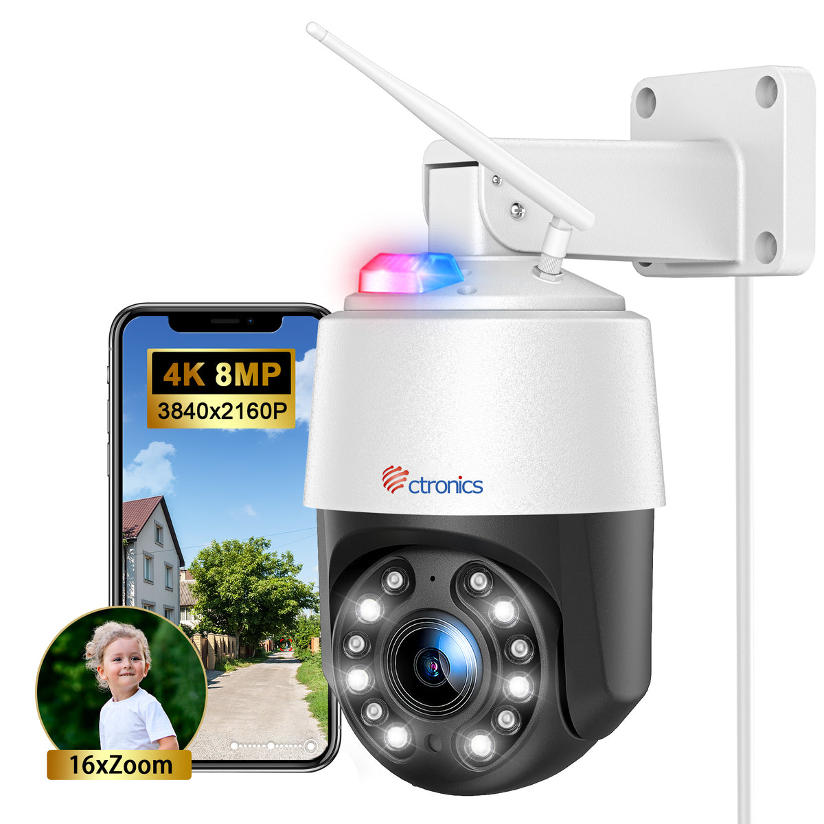 4K 16X Optical Zoom CCTV Security Camera Outdoor with Auto Tracking/Cruise/Zoom 197FT Night Vision