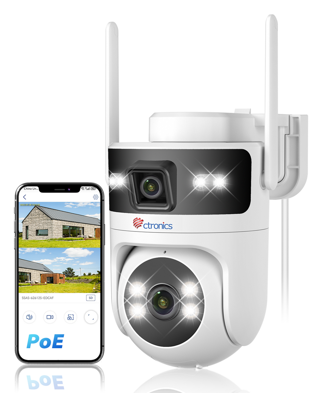 Ctronics Outdoor PoE WiFi Surveillance Camera, Dual-Lens,5GHz/2.4GHz