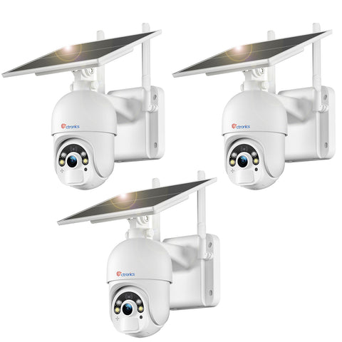 CTRONICS 5MP Solarversicherungskamera Outdoor Wireless, 6W Solarpanel, Schalllichtalarm, PC/Telefonfernbedienung, Farb Nachtsicht