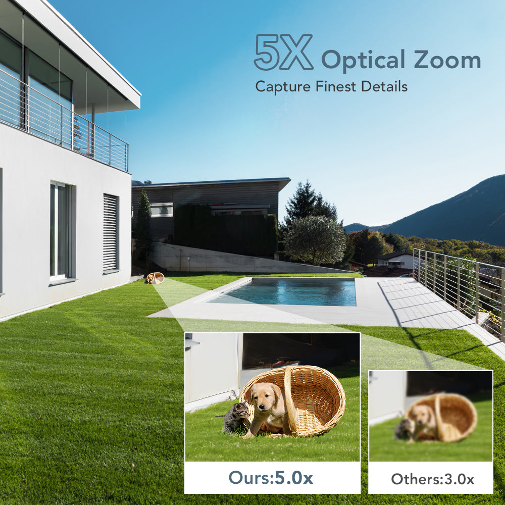 Cámara exterior Ctronics 5MP Smart PTZ WiFi con zoom 5X y visión nocturna en color de 30m