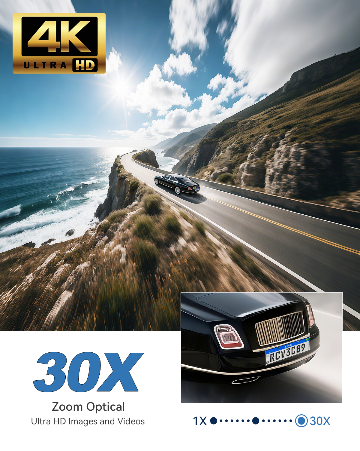 Ctronics 4K 8MP 30X Optical 3D Zoom Security Camera,Person/Vehicle/Animal Detection, R&B Warning Lights, 150m Night Vision, 2.4/5G, Cloud,Metal