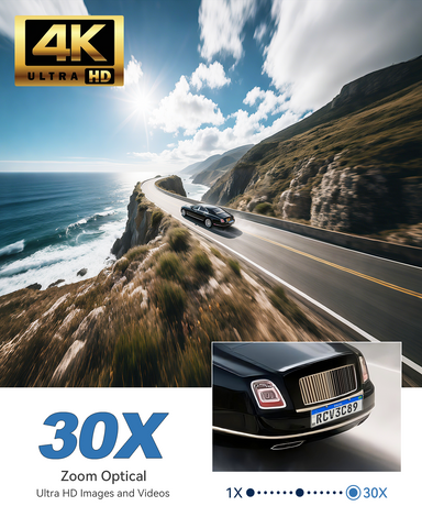 Ctronics 4K 8MP 30X Optical 3D Zoom Security Camera,Person/Vehicle/Animal Detection, R&B Warning Lights, 150m Night Vision, 2.4/5G, Cloud,Metal