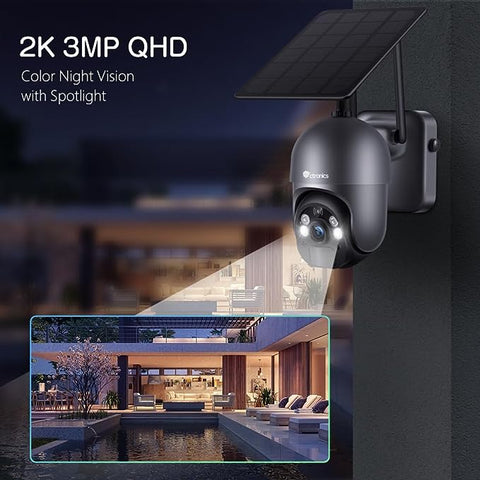 Caméra de sécurité solaire sans fil Ctronics 2K 3MP avec wifi et zoom numérique 4x