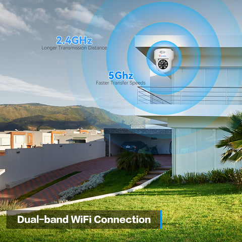 Cámara de vigilancia exterior PTZ de 5MP, cámara domo IP WiFi de 2,4/5 GHz, detección humana, seguimiento automático