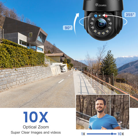 Caméra de sécurité cellulaire 4G avec zoom optique 10X et vision nocturne couleur 165 pieds