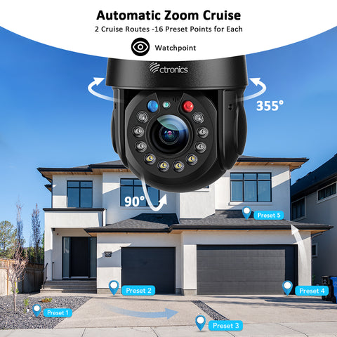 Cámara de seguridad WIFI de metal con zoom óptico Ctronics de 5MP y 30X con crucero automático y vista de 360°