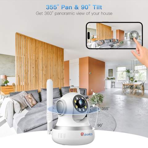 Caméra de surveillance intérieure Ctronics 4G LTE avec carte SIM et détection automatique de mouvements/personnes PTZ à 360°