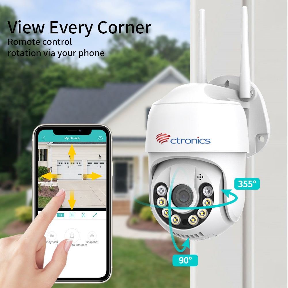 Ctronics Sicherheitskamera mit Spotlight, 360°-Ansicht, wasserdichter PIR-Erkennung, Farbnachtsicht