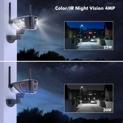 Cámara de seguridad exterior WiFi con cable de doble lente Ctronics de 4 MP con campo de visión de 180 y detección de personas/vehículos/mascotas