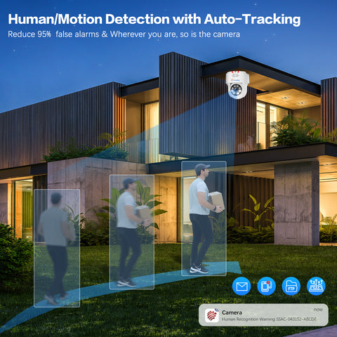 Cámara de vigilancia exterior PTZ de 5MP, cámara domo IP WiFi de 2,4/5 GHz, detección humana, seguimiento automático