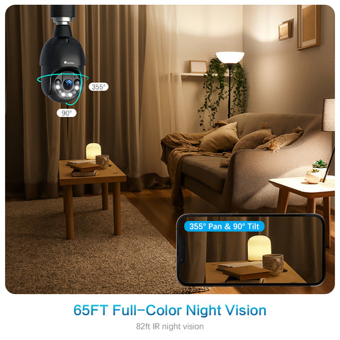 Ctronics 2.5K 4MP Light Bulb Security Camera 2.4/5GHz WiFi & 65FT Color Night Vision