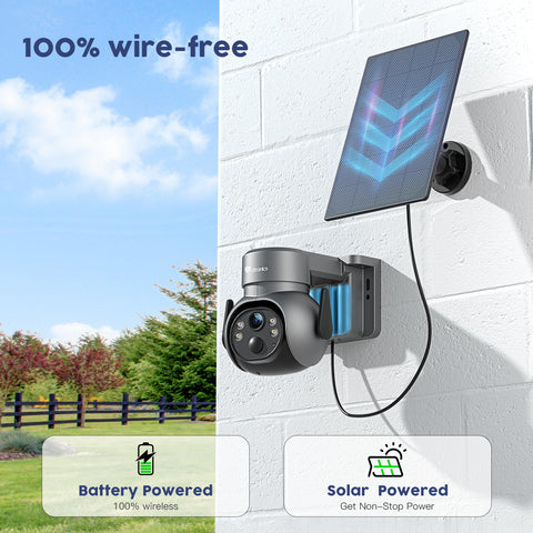 Caméra de surveillance WiFi extérieure sans fil 2,5K 4MP avec batterie 5000 mAh et panneau solaire