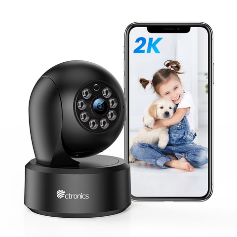 （Get the Second for Just $20）Ctronics 2K 3MP Surveillance Camera Indoor & 2.4Ghz WLAN with 20m Color Night Vision