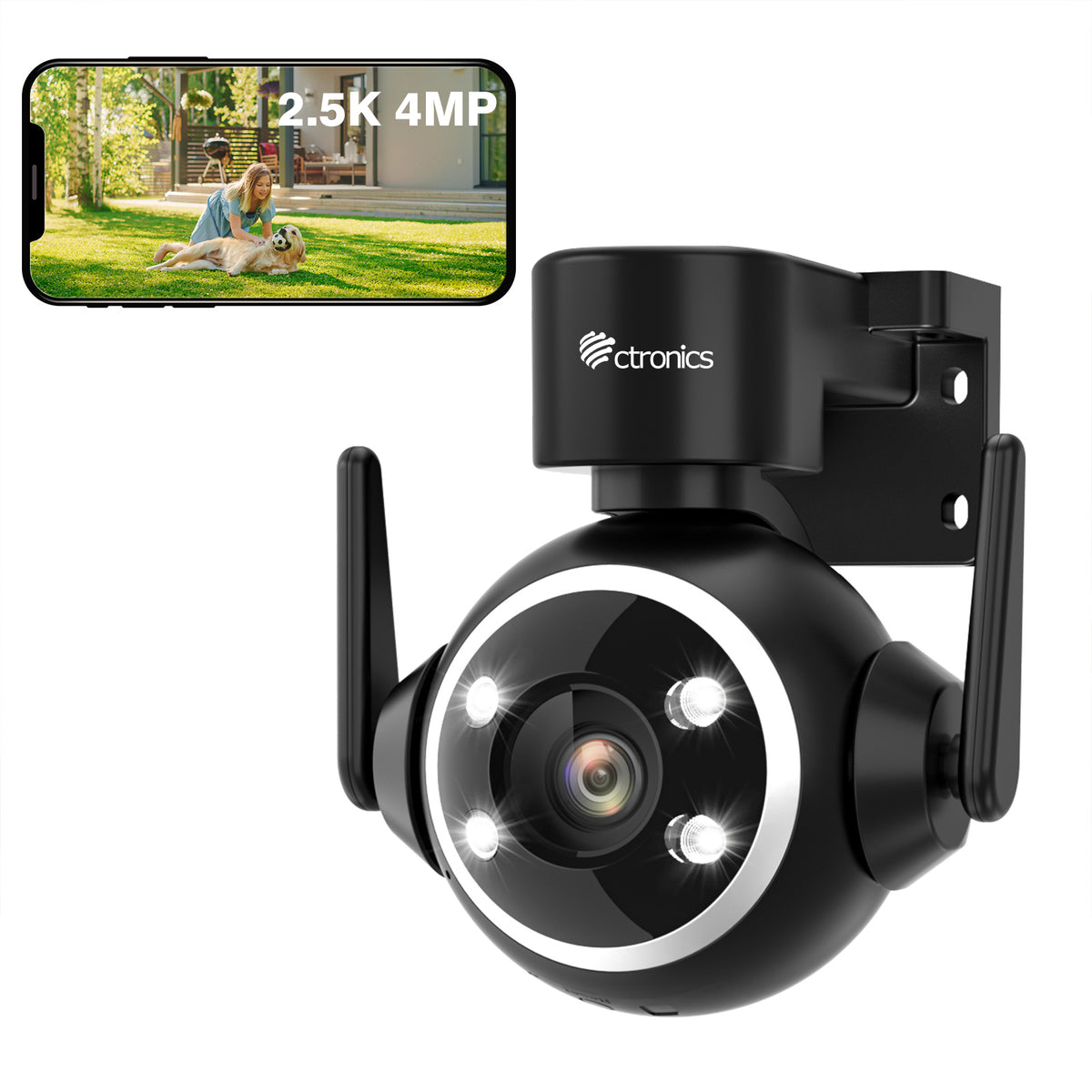Caméra de surveillance extérieure Ctronics 2,5K 4MP WLAN 2,4/5 GHz et enregistrement 7/24