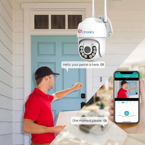Ctronics スポットライト付きセキュリティカメラ、360° ビュー、防水 PIR 検出、カラーナイトビジョン