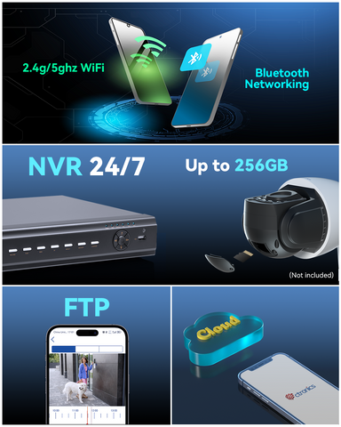 [Tutta in metallo] Telecamera di sicurezza 4K per esterni, rilevamento AI di veicoli/animali/esseri umani, SD/Cloud/FTP/NAS da 256 GB