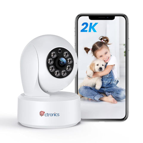 （Get the Second for Just $20）Ctronics 2K 3MP Surveillance Camera Indoor & 2.4Ghz WLAN with 20m Color Night Vision