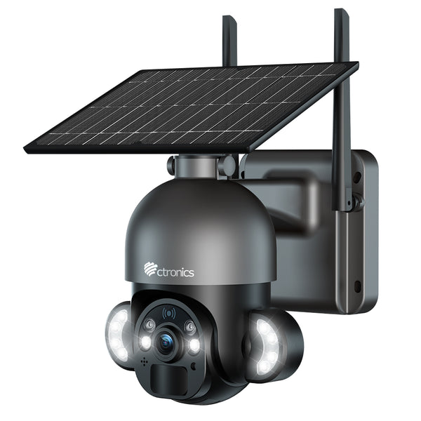 Caméra PTZ à panneau solaire sans fil Ctronics 2K 4MP 100% avec capteur PIR détection humaine