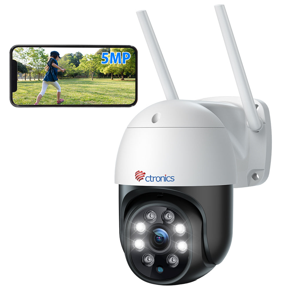 Telecamera di sicurezza Ctronics da 5 MP con WiFi dual band da 2,4 G/5 GHz e monitoraggio 24 ore su 24, 7 giorni su 7