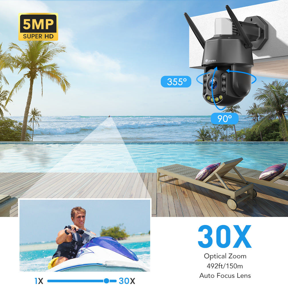 Ctronics 5MP Caméra de Surveillance 30X Zoom Optique WiFi