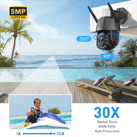 Caméra de surveillance à zoom optique 5MP 30X WiFi extérieur avec position prédéfinie et zoom de croisière
