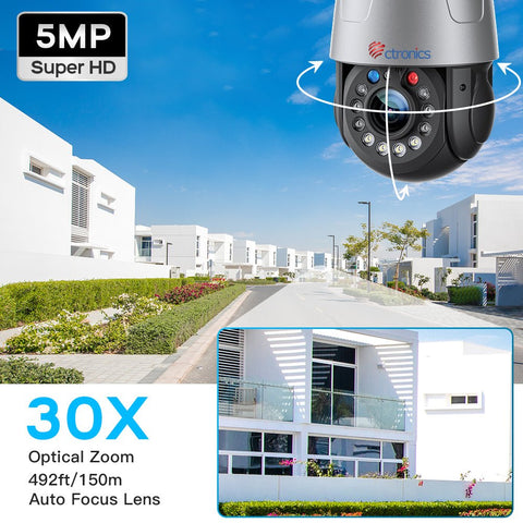 30X Optical Zoom 5MP WiFi PTZ Surveillance Camera with Audible Light Alarm and 50m Color Night Vision, Get 1