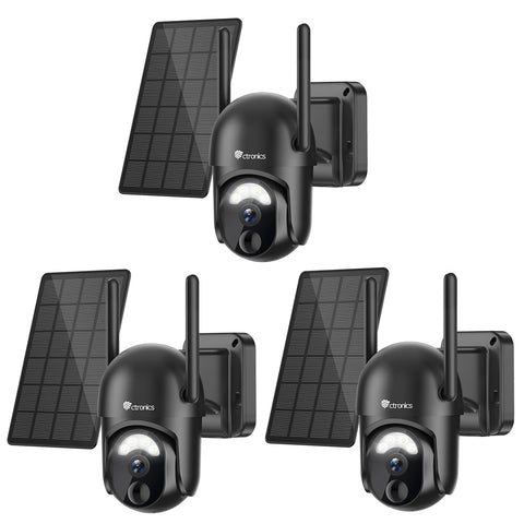 Caméra de sécurité solaire Ctronics 2K 3MP sans fil pour l'extérieur avec batterie rechargeable 7800 mAh et détection AI/PIR