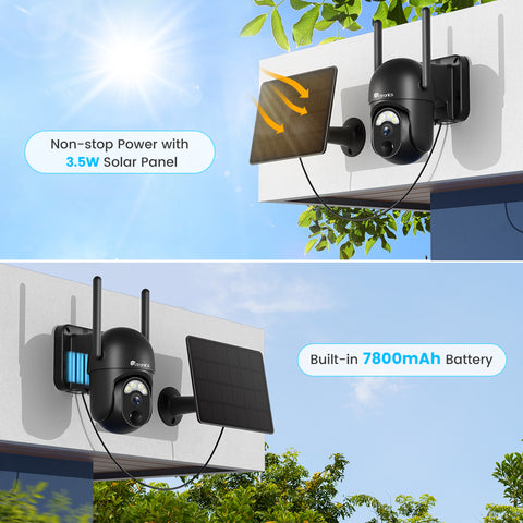 Caméra de sécurité solaire Ctronics 2K 3MP sans fil pour l'extérieur avec batterie rechargeable 7800 mAh et détection AI/PIR