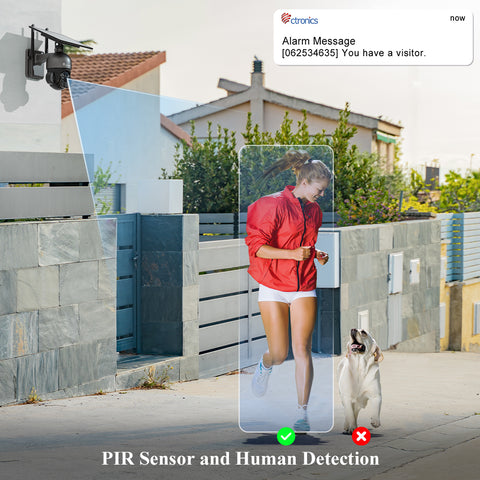 Ctronics 2.5K 4MP 100% Wireless Solar Panel PTZ camera with PIR Sensor Human Detection